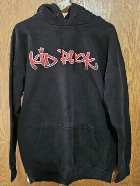 Vintage Kid Rock Graphic Hoodie Distressed Black Pullover Sweatshirt Y2K Concert